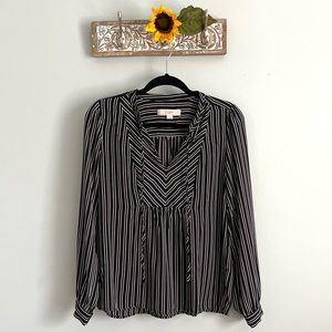 LOFT Women’s Striped Tie Neck Chiffon Top-Size Small